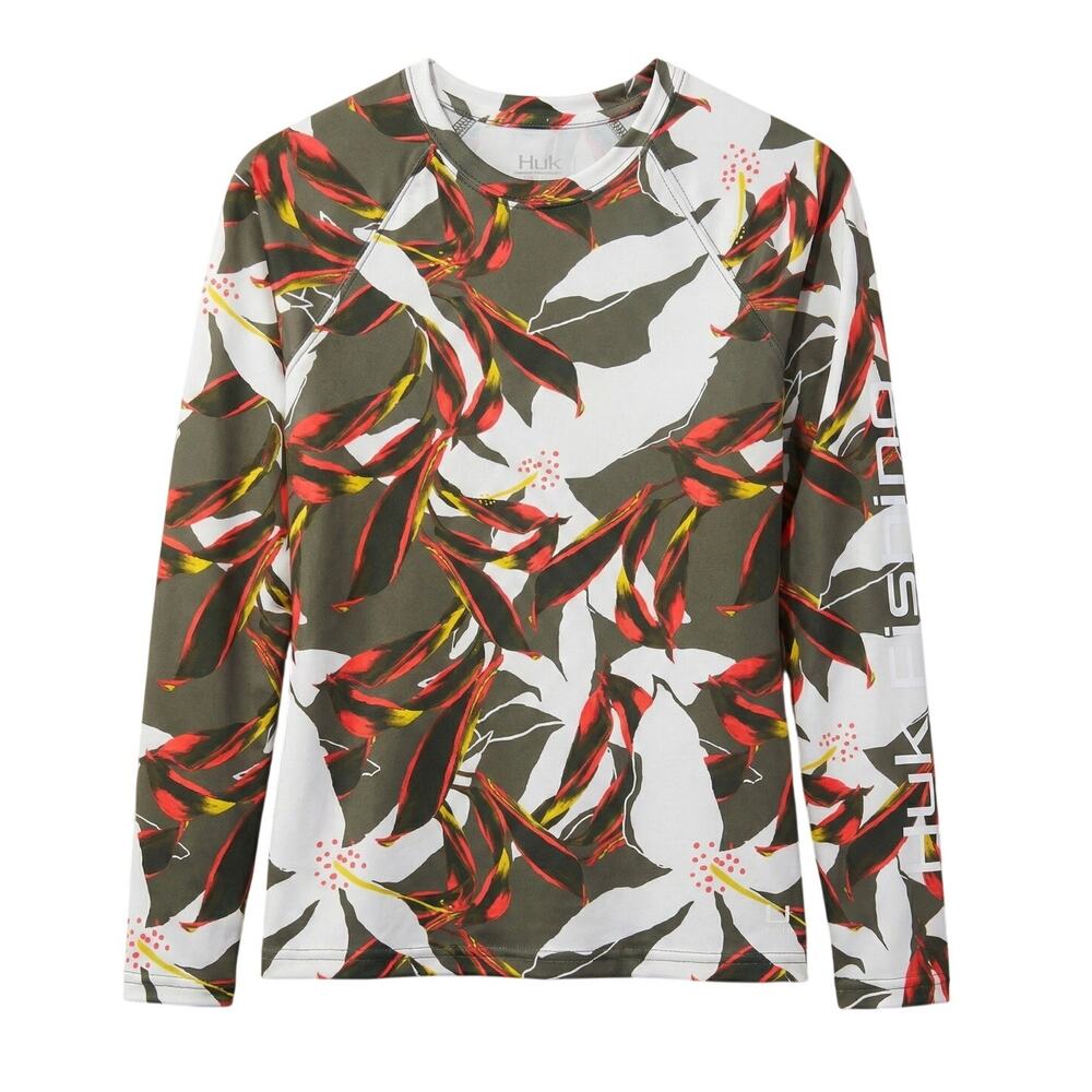 Huk Fishing Women XS Athleisure Tropical Resortwear Floral Performance Rashguard